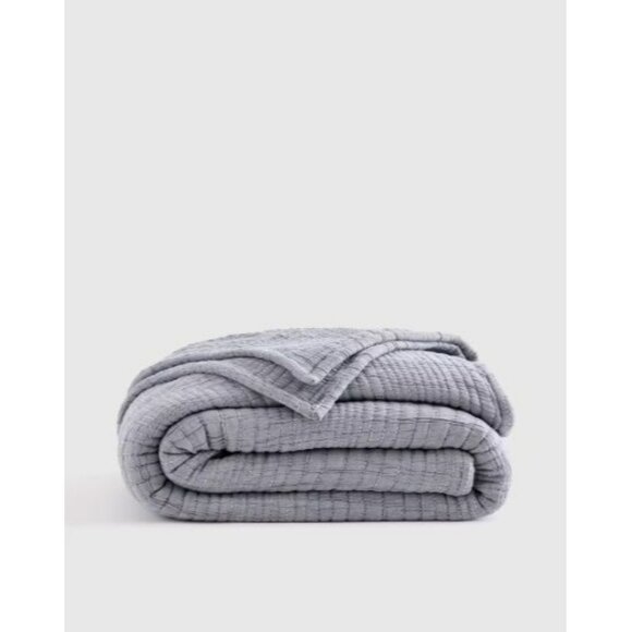 NWT Quince Organic Cotton Channel Stitch Coverlet – King Size, Blue (No Shams) - Picture 1 of 4